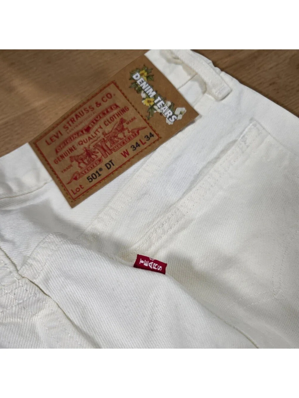 Levi's x Denim Tears 501 DT Jeans Men's 34x34 Ivory A1592-0004 NWOT Flaws